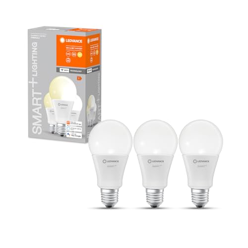 LEDVANCE Smarte LED-Lampe mit WiFi Technologie, Sockel E27, Dimmbar, Warmweiß (2700 K), ersetzt Glühlampen mit 100 W, SMART+ WiFi Classic Dimmable, 3er-Pack, 100W-Ersatz von LEDVANCE