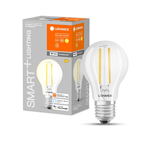 LEDVANCE Smarte LED-Lampe mit WiFi Technologie, Sockel E27, Dimmbar, Warmweiß (2700 K), ersetzt Glühlampen mit 60 W, SMART+ WiFi Classic Dimmable, 1 Stück (1er Pack), Birne von Ledvance