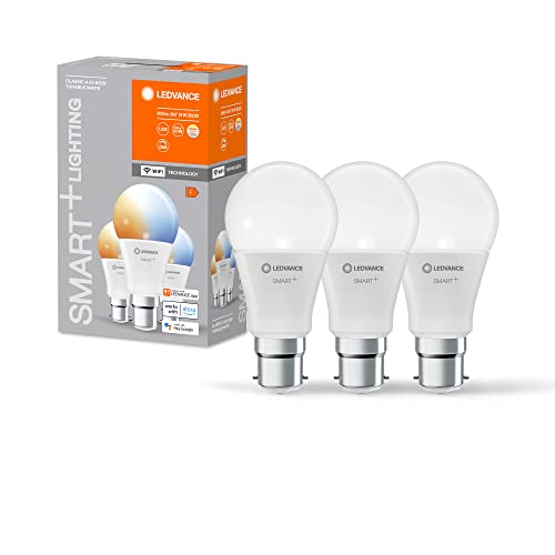 LEDVANCE Smarte LED-Lampe mit WiFi-Technologie für B22d-Sockel, matte Optik ,Lichtfarbe änderbar (2700K-6500K), 806 Lumen, Ersatz für herkömmliche 60W-Leuchtmittel, smart dimmbar, 3-er Pack von Ledvance
