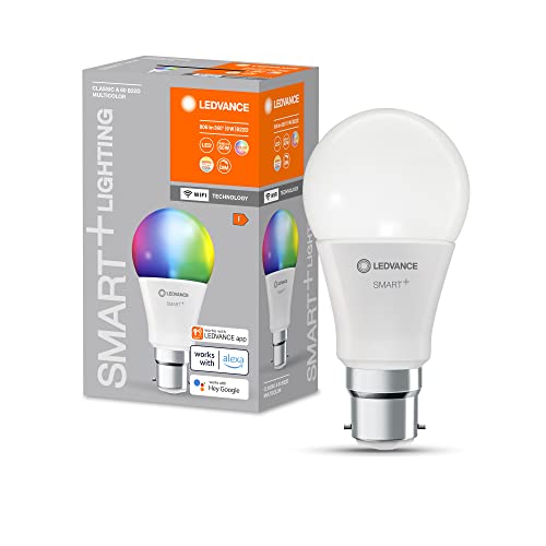 LEDVANCE Smarte LED-Lampe mit WiFi-Technologie für B22d-Sockel, matte Optik ,RGBW-Farben änderbar, Lichtfarbe änderbar (2700K-6500K), Ersatz für herkömmliche 60W-Leuchtmittel, 4-er Pack, Multipack von Ledvance