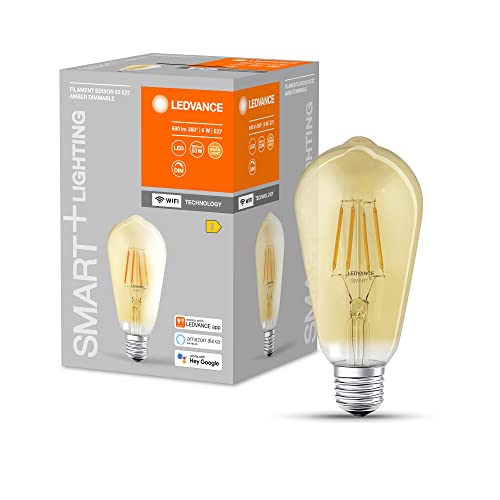 LEDVANCE Smarte LED-Lampe mit WiFi-Technologie für E27-Sockel, goldenes Glas ,Warmweiß (2400K), 680 Lumen, Ersatz für herkömmliche 53W-Leuchtmittel, smart dimmbar, 4-er Pack, Gold von LEDVANCE