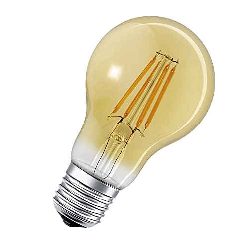 LEDVANCE Smarte LED-Lampe mit WiFi-Technologie für E27-Sockel, goldenes Glas ,Warmweiß (2400K), 680 Lumen, Ersatz für herkömmliche 53W-Leuchtmittel, smart dimmbar, 4-er Pack von LEDVANCE