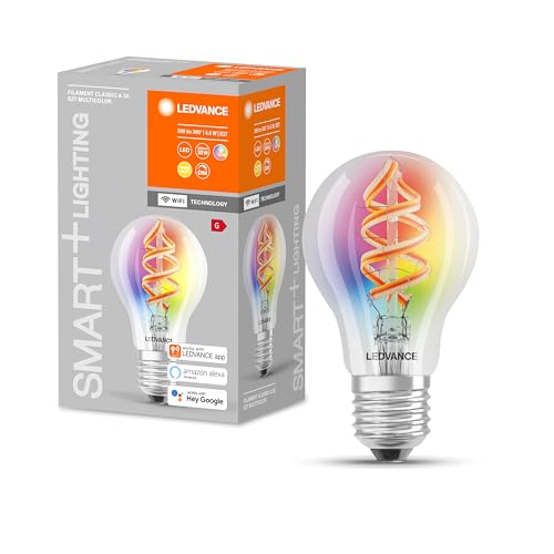 LEDVANCE Smarte LED-Lampe mit Wifi Technologie, E27, RGB-Farben änderbar, Birnenform, Farbiges Filament als Stimmungslicht, Ersatz für herkömmliche 60W-Glühbirnen, steuerbar mit Alexa, Google & App von Ledvance