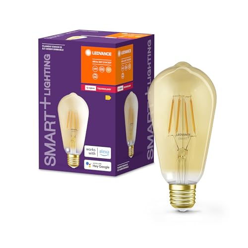 LEDVANCE Edison-Kolbenform mit Glühwendel-Design mit Zigbee-Technologie, Sprachsteuerung verfügbar, Dimmbar, Lebensdauer: bis zu 20.000 h, 2.400 K, 6W, 680 Lumen, E27, IP20, Single-pack von LEDVANCE