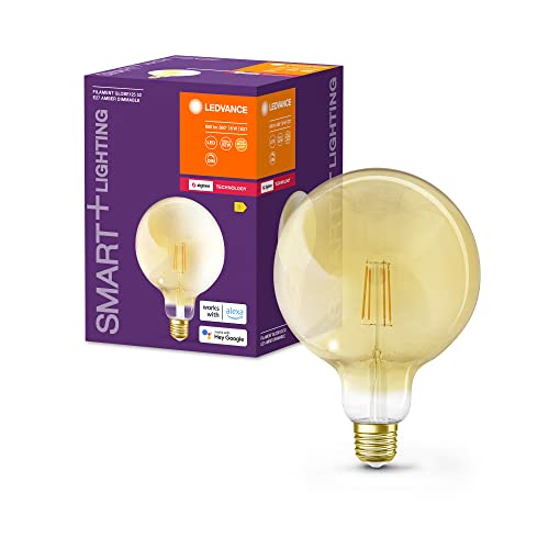 LEDVANCE Smarte LED-Lampe mit ZigBee-Technologie für E27-Sockel, goldenes Glas ,Warmweiß (2400K), 680 Lumen, Ersatz für herkömmliche 52W-Leuchtmittel, smart dimmbar, 4-er Pack von Ledvance