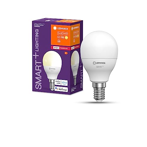 LEDVANCE ZIgbee e14 LED Lampe, smart home P40 Leuchtmittel mit 4,9 W (470Lumen) ersetzt 40W Glühbirne, dimmbar, Warm weiß (2700K), kompatibel mit Philips Hue, Alexa, google oder App, Lampe im 1er-Pack von Ledvance