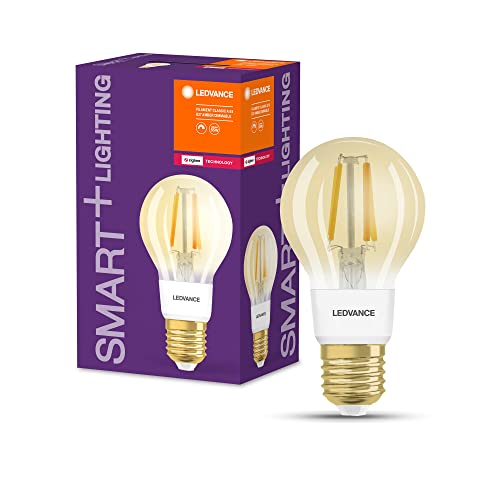 LEDVANCE Smarte LED-Lampe mit ZigBee-Technologie für E27-Sockel, goldenes Glas ,Warmweiß (2400K), 680 Lumen, Ersatz für herkömmliche 52W-Leuchtmittel, smart dimmbar, 4-er Pack von Ledvance