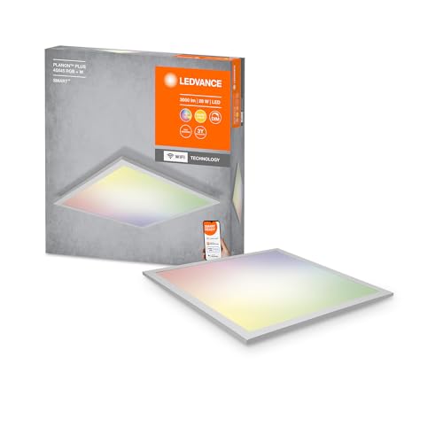 LEDVANCE Smarte LED Panel Leuchte mit WiFi Technologie für Innen, Lichtfarbe änderbar (3000-6500K), RGB Farben änderbar, 450mm x 450 mm, Kompatibel mit Google und Alexa, SMART+ PLANON PLUS MULTICOLOR von LEDVANCE