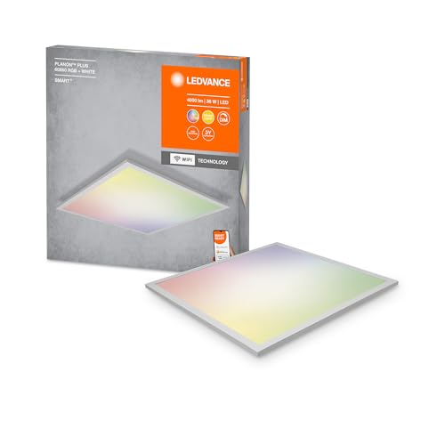 LEDVANCE Smarte LED Panel Leuchte mit WiFi Technologie für Innen, Lichtfarbe änderbar (3000-6500K), RGB Farben änderbar, 600mm x 600mm, Kompatibel mit Google und Alexa, SMART+ PLANON PLUS MULTICOLOR von Ledvance