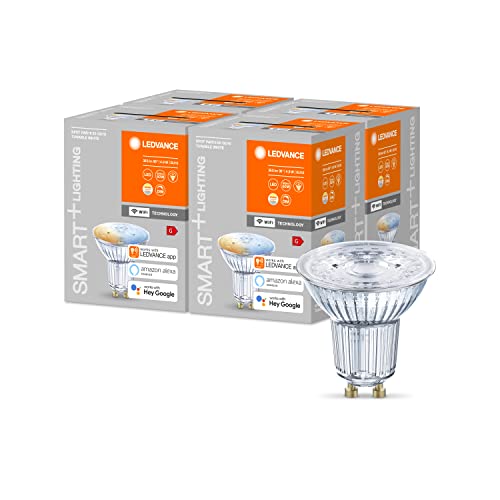 LEDVANCE Smarte LED-Reflektorlampe mit WiFi Technologie, Sockel GU10, Lichtfarbe änderbar (2700-6500K), Dimmbar, ersetzt Reflektorlampen mit 40 W, SMART+ WiFi SPOT GU10 Tunable White, 4er-Pack von Ledvance