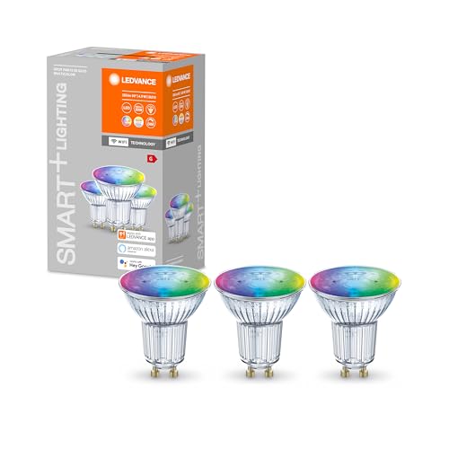 LEDVANCE LED-Reflektorlampe mit WiFi Technologie, Sockel GU10, Lichtfarbe änderbar (2700-6500K), RGB Farben , Dimmbar, ersetzt Reflektorlampen mit 32 W, SMART+ WiFi SPOT RGBW, 3er-Pack von Ledvance