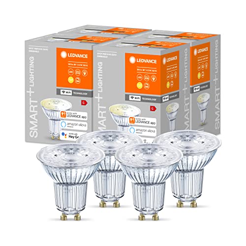 LEDVANCE Smarte LED-Reflektorlampe mit WiFi Technologie, Sockel GU10, Warmweiß (2700 K), Dimmbar, ersetzt Reflektorlampen mit 40 W, SMART+ WiFi SPOT GU10 Dimmable, 4er-Pack von Ledvance