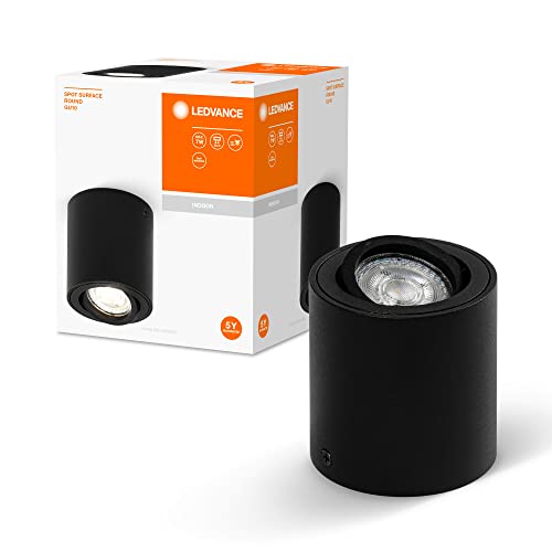LEDVANCE Spot Surface Round Deckenaufbauspot, schwarz, mit GU10 Sockel, kann mit einfacher oder smarter Lampe bestückt werden, flexibler Ausstrahlwinkel, Schutzklasse IP20, hochwertiges Gehäuse von Ledvance
