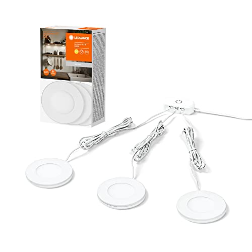 LEDVANCE Unterschrankleuchte 75MM 830LEDV, 8,5W, 3x230lm, rundes Design und warmweißes Licht (3000K), Set aus drei Unterschrankleuchten mit integriertem LED-Modul, Schutzklasse IP20 4058075762312 von Ledvance
