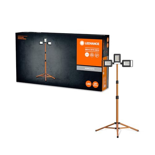 LEDVANCE Worklight LED Tripod - Arbeitslicht mit Stativ, zentraler Fluter mit 30W und zwei abnehmbaren Akku Strahlern 5W, IP54, 3280 Lumen, 4000K kaltweiß, Rotationswinkel 360° von LEDVANCE
