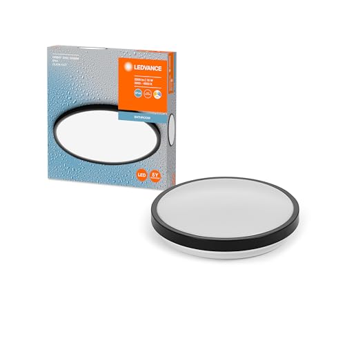 LEDVANCE ORBIS DISC Badezimmer-Deckenleuchte 300mm, schwarz, 18W, 2200lm, warm- bis kaltweißes Weißlicht, per Lichtschalter steuerbar, besonders schlankes Design, IP44 Schutzklasse, 3000K-4000K von LEDVANCE