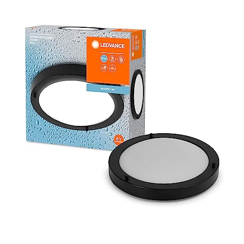Ledvance BATHROOM CLASSIC ROUND Badezimmer-Deckenleuchte 280mm, schwarz, E27-Sockel, kann mit smarter Lampe bestückt werden, hochwertige Verarbeitung, Zylinderform, IP44 Schutzklasse von Ledvance