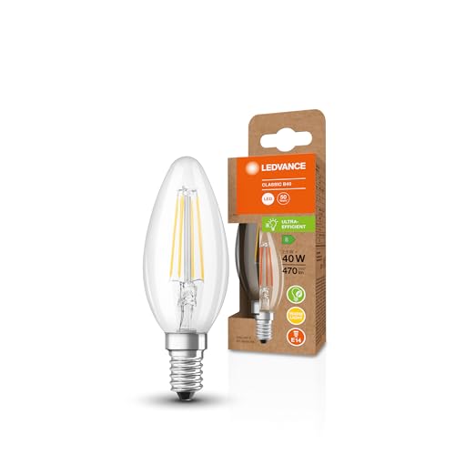 Ledvance Classic Superior LEDbulb E14 Kerze Fadenlampe Klar 2.5W 470lm - 827 Extra Warmweiß | Ersatz für 40W von Ledvance