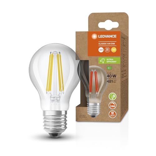 Ledvance Classic Superior LEDbulb E27 Birne Fadenlampe Klar 2.6W 481lm - 827 Extra Warmweiß | Dimmbar - Ersatz für 40W von Ledvance
