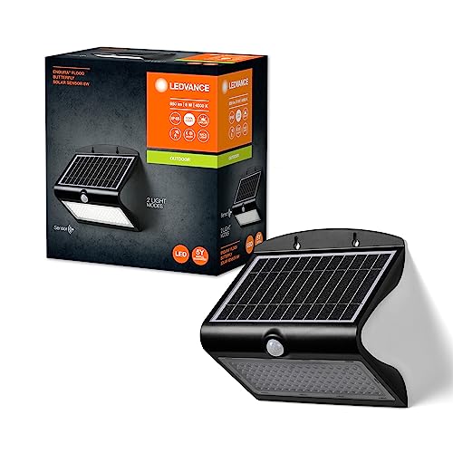 Ledvance ENDURA BUTTERFLY Solar-Flutlicht, schwarz, 8W, 850lm, Bewegungs- & Lichtsensor, Outdoor-Leuchte, Batterie aufladbar, umweltfreundlich, lange Lebensdauer, einfache Montage, IP65, 4000K von Ledvance