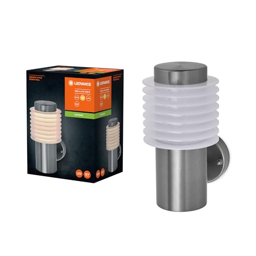 LEDVANCE ENDURA STYLE RONDO WALL Außenbeleuchtung, 9W, 700lm, Wandleuchte, Edelstahl,IP44 Schutzklasse, 3.000K Farbtemperatur, warmweiße Lichtfarbe von LEDVANCE