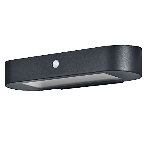 LEDVANCE ENDURA Style Oval Solar-Wandleuchte, kaltweißes Licht (4000K), integrierter Sensor, ohne Strom nutzbar, lange Batterielaufzeit: 30 Mal 60 Sekunden im PIR Modus, Schutzklasse IP44, schwarz von LEDVANCE