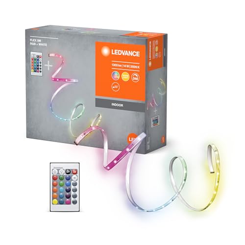 Ledvance FLEX 5M LED-Streifen RC, weiß, 14W, 900lm, warmweißes Licht, integrierter Sound-Receiver, RGB-Farbsensor, Fernbedienung, lange Lebensdauer, einfache Montage, Schutzklasse IP20 von Ledvance