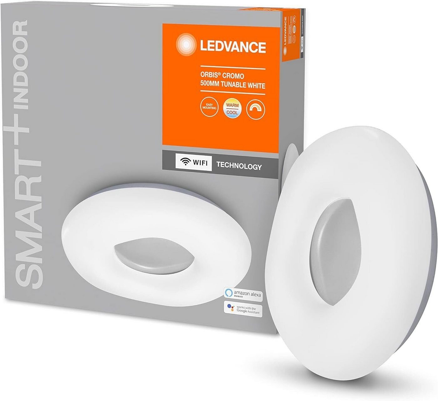 Ledvance LED Deckenleuchte Orbis Cromo Smarte LED Wand-Deckenleuchte WiFi 3000K-6500K Lampe, LED fest integriert, Lichtfarbe änderbar (3000K-6500K), Energiesparend, Lichtfarbe änderbar von Ledvance