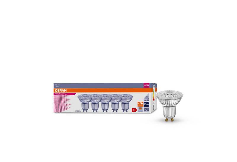 Ledvance LED-Leuchtmittel 5er OSRAM LED GU10 3,4W = 35W Reflektor 230lm 36° Warm 2700K DIMMBAR, GU10, Warmweiß von Ledvance