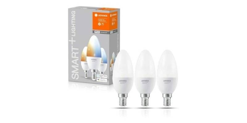 Ledvance LED-Leuchtmittel E14 LED Lampe SMART WiFi Dimmbar 4,9W Kerze Leuchte Glühbirne [3er], E14, 3 St., Warmweiß bis kaltweiß (Tunable White), Dimmbar, Energiesparend, Farbwechsel von Ledvance