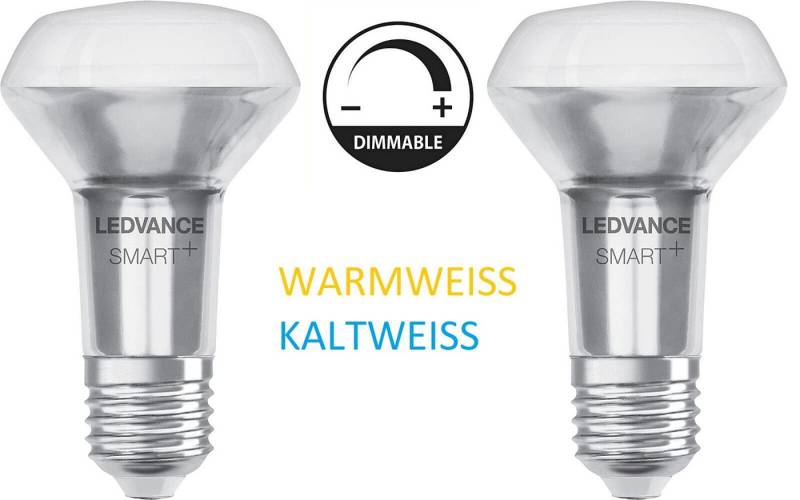 Ledvance LED-Leuchtmittel LED E27 Reflektor Lampe Spotlampe R63 Glühbirne dimmbar [2er], E27, 2 St., Warmweiß bis Kaltweiß, Drahtlose Steuerung über App,Warmweiß bis Kaltweiß von Ledvance