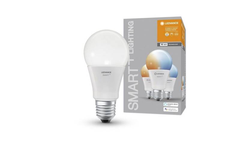 Ledvance LED-Leuchtmittel Smart + LED-Lampe mit WiFi E27 Dimmbar Tunable White Glühbirne 3ER, E27, Tunable White, Dimmbar,(2700-6500K) von Ledvance