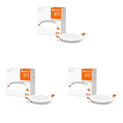 Ledvance LED SPOT SLIM Ø 12cm, Einbaustrahler Spot für sämtliche Innenbereiche, 8W, Farbtemperatur 3000K, 550 Lumen, 240V, flaches modernes Design, inkl. Klemmvorrichtung, weiß (Packung mit 3) von Ledvance