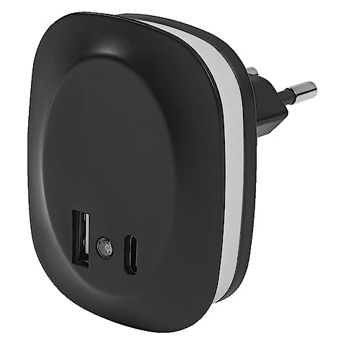 LEDVANCE LUNETTA EDGE Steckdosen-Nachtlicht, schwarz, 0,35W, 10lm, warmweißes Licht, Tageslichtsensor, USB-A & USB-C Anschluss, LED-Technologie, Ladefunktionalität, lange Lebensdauer, IP20, 3000K von Ledvance