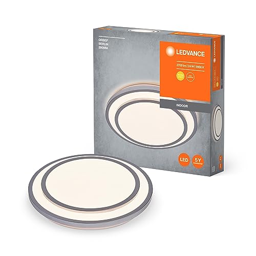 Ledvance ORBIS BERLIN LED-Deckenleuchte 390mm, silber, 24W, 2700lm, warmweiße Lichtfarbe, sehr homogene Lichtverteilung, lange Lebensdauer, fest verbautes LED-Modul, rund, IP20 Schutzklasse, 3000K von Ledvance