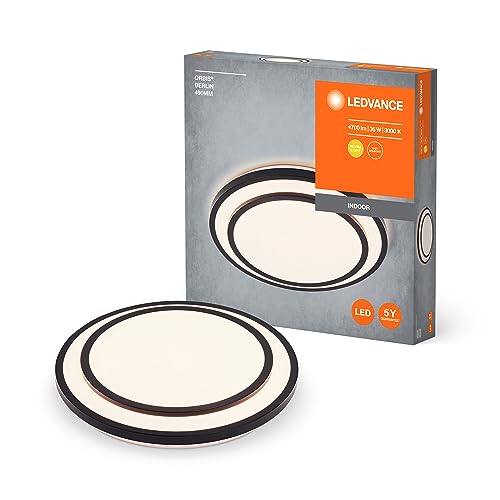 LEDVANCE ORBIS BERLIN LED-Deckenleuchte 490mm, schwarz, 36W, 4700lm, warmweiße Lichtfarbe, sehr homogene Lichtverteilung, lange Lebensdauer, fest verbautes LED-Modul, rund, IP20 Schutzklasse, 3000K LEDVANCE ORBIS BERLIN LED-Deckenleuchte 490mm, schwarz, 36W, 4700lm, warmweiße Lichtfarbe, sehr homogene Lichtverteilung, lange Lebensdauer, fest verbautes LED-Modul, rund, IP20 Schutzklasse, 3000K von LEDVANCE