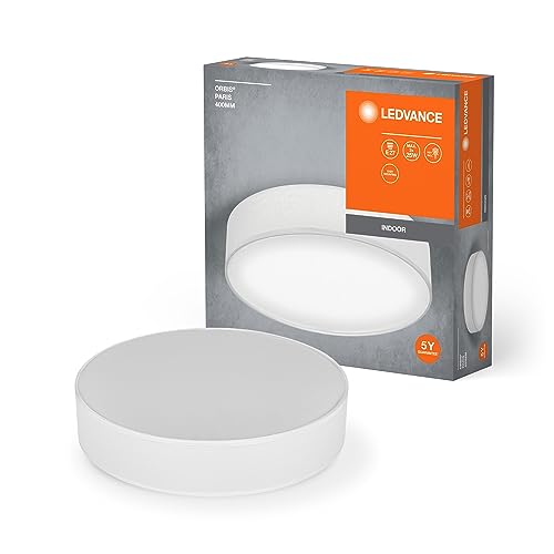 LEDVANCE ORBIS PARIS Deckenleuchte 400mm, weiß, 2XE27-Sockel, kann mit smarter Lampe bestückt werden, hochwertiges, modernes Design, mit Stoffschirm, geeignet für Innenräume, rund, IP20 Schutzklasse von LEDVANCE