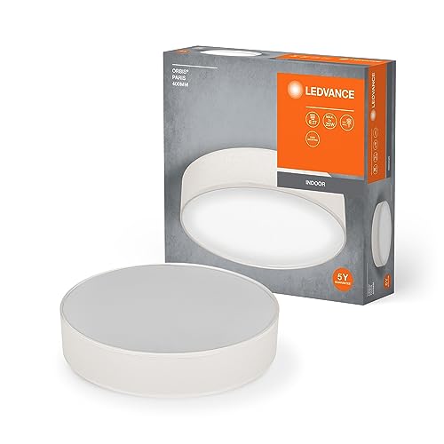 LEDVANCE ORBIS PARIS Deckenleuchte 400mm, beige, 2XE27-Sockel, kann mit smarter Lampe bestückt werden, hochwertiges, modernes Design, mit Stoffschirm, geeignet für Innenräume, rund, IP20 Schutzklasse von Ledvance