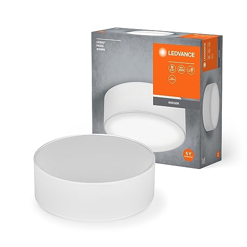 LEDVANCE ORBIS PARIS Deckenleuchte 300mm, weiß, E27-Sockel, kann mit smarter Lampe bestückt werden, hochwertiges, modernes Design, mit Stoffschirm, geeignet für Innenräume, rund, IP20 Schutzklasse von LEDVANCE