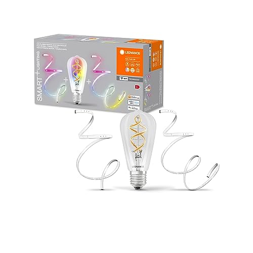 Ledvance SMART+ Bundle aus dimmbarer WiFi Edison Filament-Lampe + 2m-RGB-Lichtband + passender 1m-Erweiterung, Lichtfarbe änderbar (2700-6500K), steuerbar mit Alexa, Google und Smartthings von Ledvance