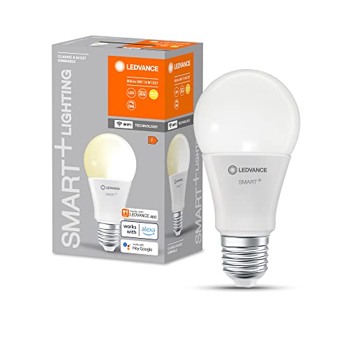 LEDVANCE Smarte LED-Lampe mit WiFi Technologie, Sockel E27, Dimmbar, Warmweiß (2700 K), ersetzt Glühlampen mit 60 W, SMART+ WiFi Classic Dimmable, 4er-Pack von LEDVANCE