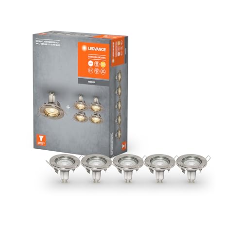 LEDVANCE Spot Einbauleuchten im 5er-Pack, inkl. 5x GU10-OSRAM Leuchtmittel (5x 2.6W), gebürstetes Nickel, metallisches Gehäuse, IP20-Schutz von LEDVANCE