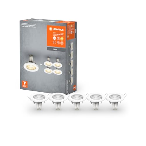 LEDVANCE Spot Einbauleuchten im 5er-Pack, inkl. 5x GU10-OSRAM Leuchtmittel (5x 2.6W), weiß, metallisches Gehäuse, IP20-Schutz von LEDVANCE