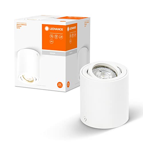 LEDVANCE Spot Surface Round Deckenaufbauspot,weiß, mit GU10 Sockel, kann mit einfacher oder smarter Lampe bestückt werden, flexibler Ausstrahlwinkel, Schutzklasse IP20, hochwertiges Gehäuse von Ledvance
