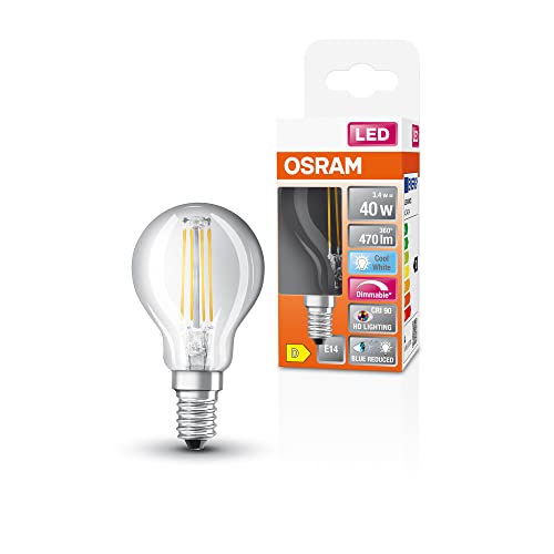 OSRAM Superstar dimmbare LED-Lampe mit besonders hoher Farbwiedergabe (CRI90) für E14-Sockel, Filament-Optik ,Kaltweiß (4000K), 470 Lumen, Ersatz für herkömmliche 40W-Leuchtmittel, dimmbar, 1-er Pack von Ledvance