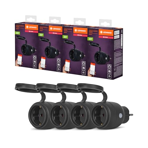 LEDVANCE SMART+ ZigBee Outdoor Plug, kompakte Außensteckdose mit Energieverbrauchskontrolle, macht konventionelle Geräte smart, steuerbar über Alexa, Google Home und andere Zigbee Gateways, 4er-Pack von LEDVANCE