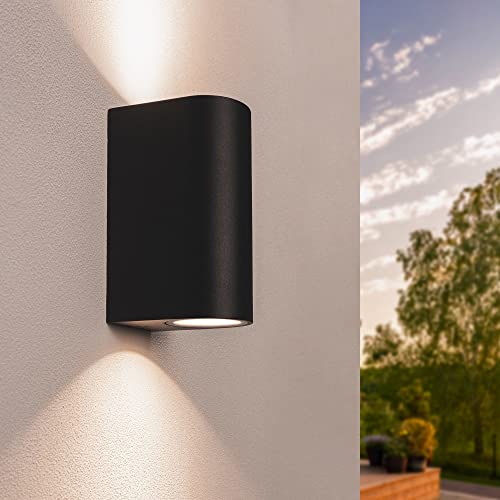 Ledvion Douglas, LED Wandleuchte außen Schwarz Rund, Beidseitig Für Zwei GU10 Fassung Up&Down, Außenwandleuchte, Wandlampe, Außenlampe, IP54 von Ledvion