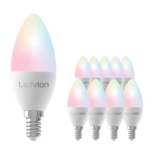 Ledvion 10er-Pack Smart RGB+CCT E14 LED Lampe, WLAN Beleuchtung, Wifi Glühbirne, Dimmbar, 5W, 470 Lumen, Kompatibel mit u.A. Alexa und Google Home von Ledvion