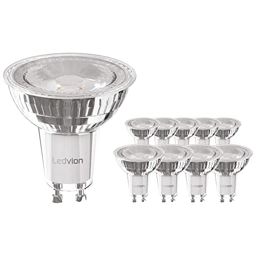 Ledvion 10x Dimmbare GU10 LED Spots, 5W, 6500K, 345 Lumen, Full Glass, LED Lampen Vorteilspackung, Leuchtmittel Strahler, 10er Pack von Ledvion