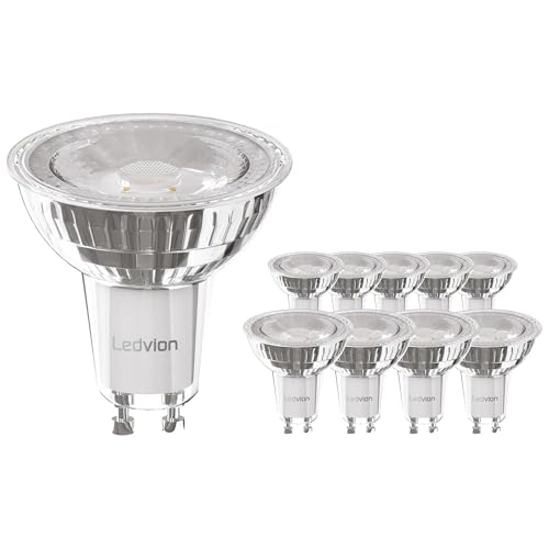 Ledvion 10x GU10 LED Spots, 5W, 2700K, 345 Lumen, Full Glass, LED Lampen Vorteilspackung, Leuchtmittel Strahler, 10er Pack von Ledvion